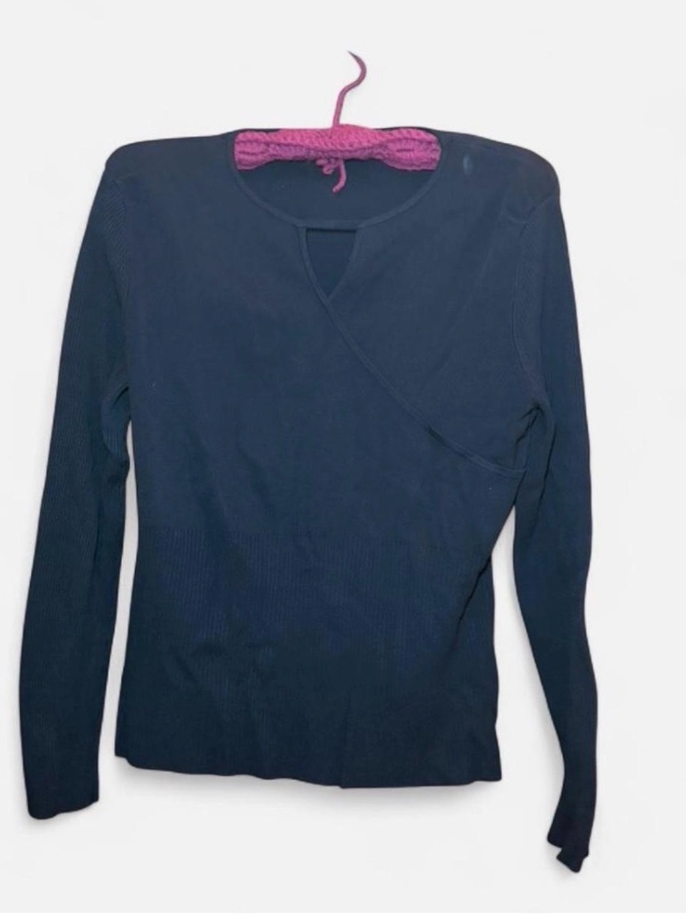 Women's Black Long-Sleeve Ribbed Blouse